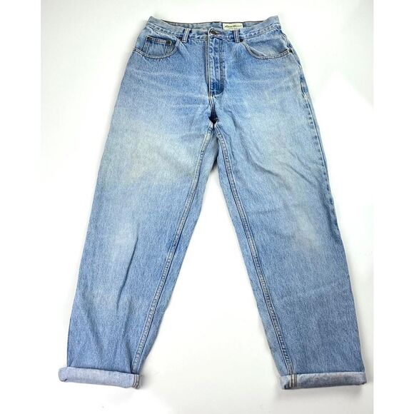 Eddie Bauer Denim - Eddie Bauer Straight Leg High Rise Mom Jeans Womens 12P Light Wash Denim BK0397